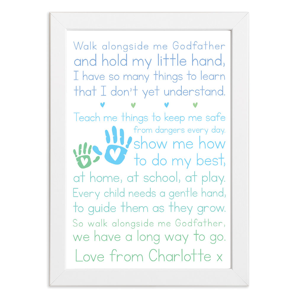 Personalised Walk Alongside Me Poem for Godfather in white frame with white background