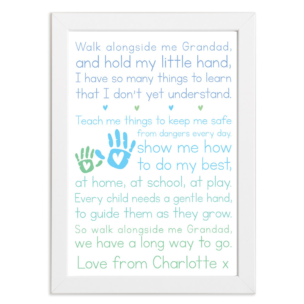 Personalised Walk Alongside Me Poem for Grandad in white frame with white background