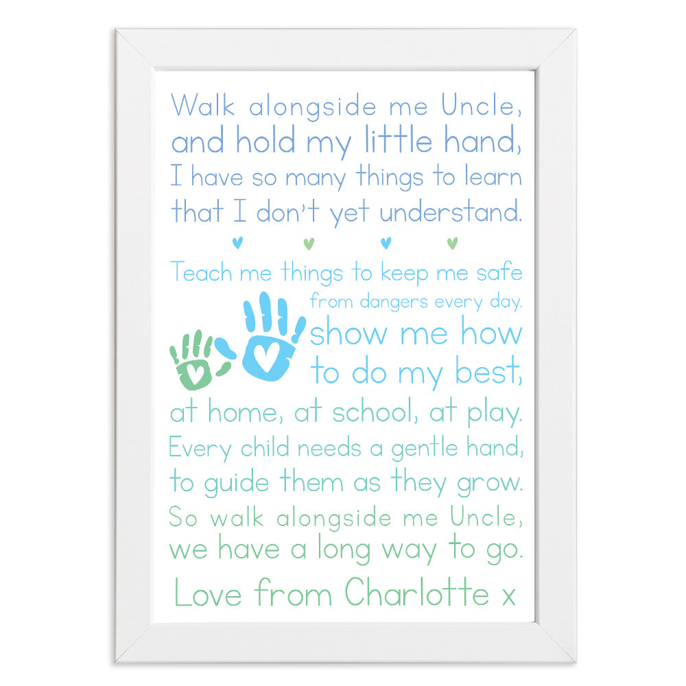 Personalised Walk Alongside Me Poem for Uncle in white frame with white background