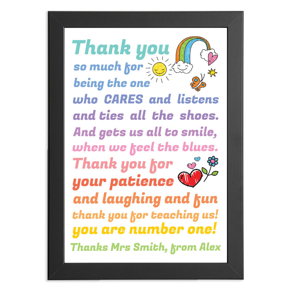 Personalised Thank you teacher poem for Teacher in black frame with white background