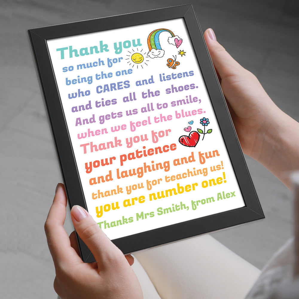 Personalised Thank you teacher poem for Teacher in black frame with white background