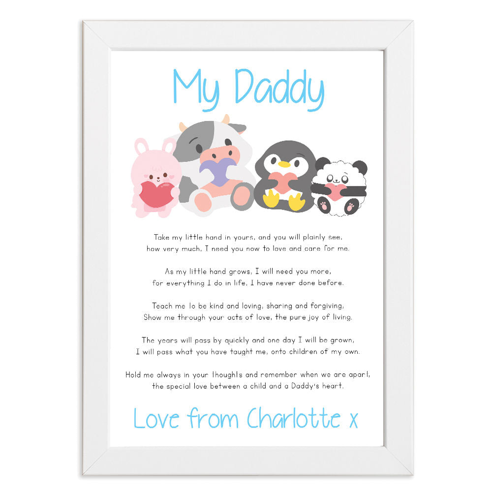 Personalised Cute Baby Animals Poem for Dad in white frame with white background