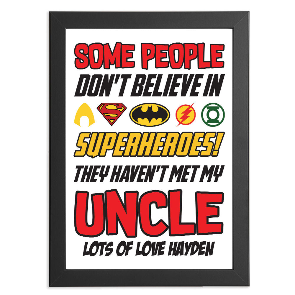 Personalised You&#39;re My Superhero Gift for Uncle in black frame with white background