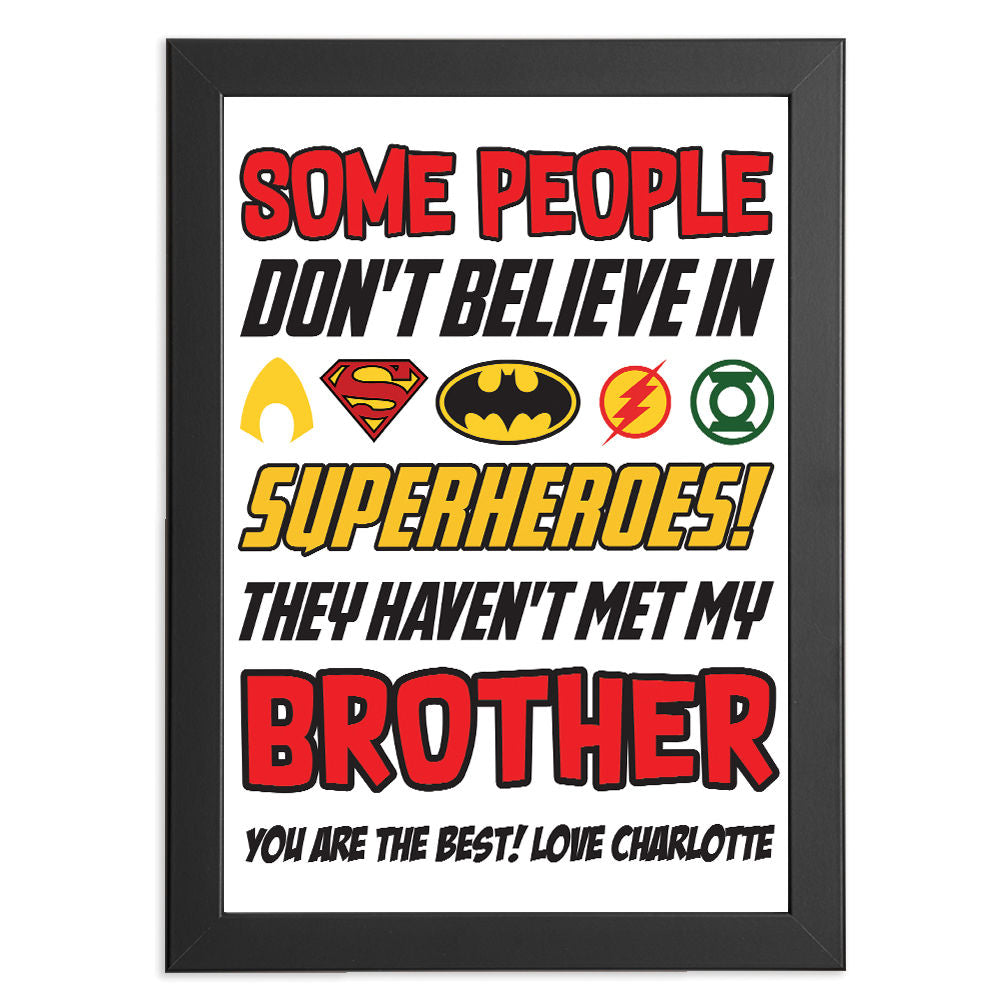 Personalised You&#39;re My Superhero Gift for Brother in black frame with white background