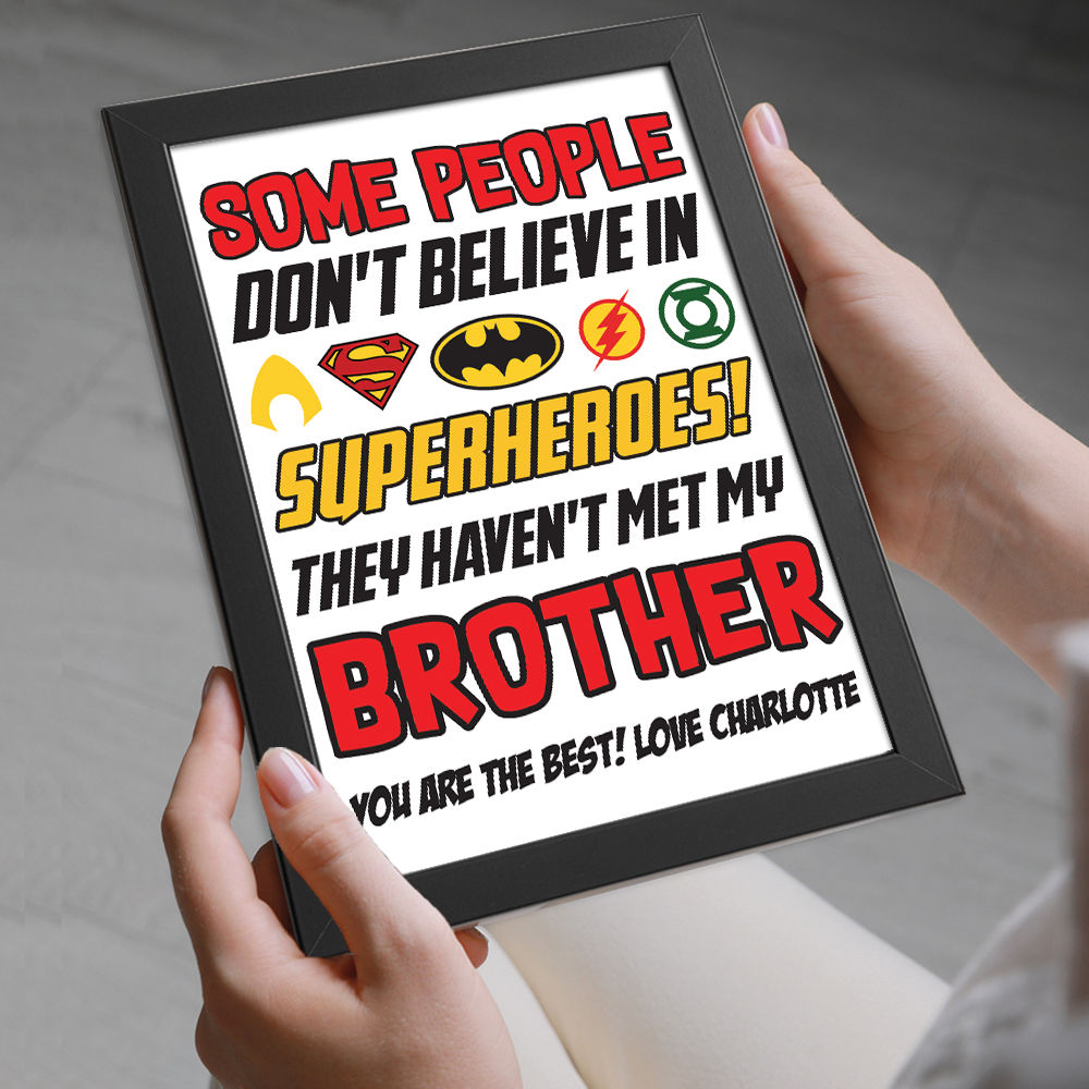 Personalised You're My Superhero Gift for Brother in black frame with white background