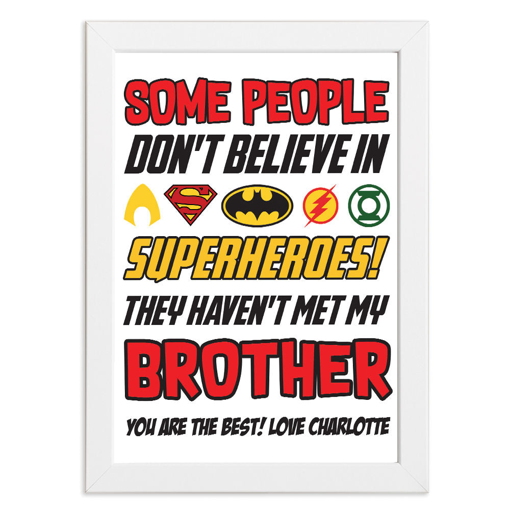 Personalised You&#39;re My Superhero Gift for Brother in white frame with white background