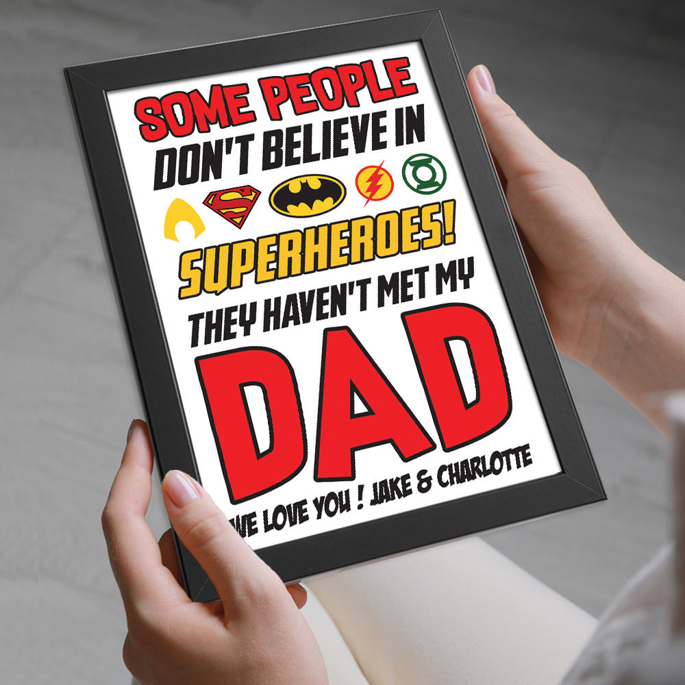 Personalised You're My Superhero Gift for Dad in black frame with white background