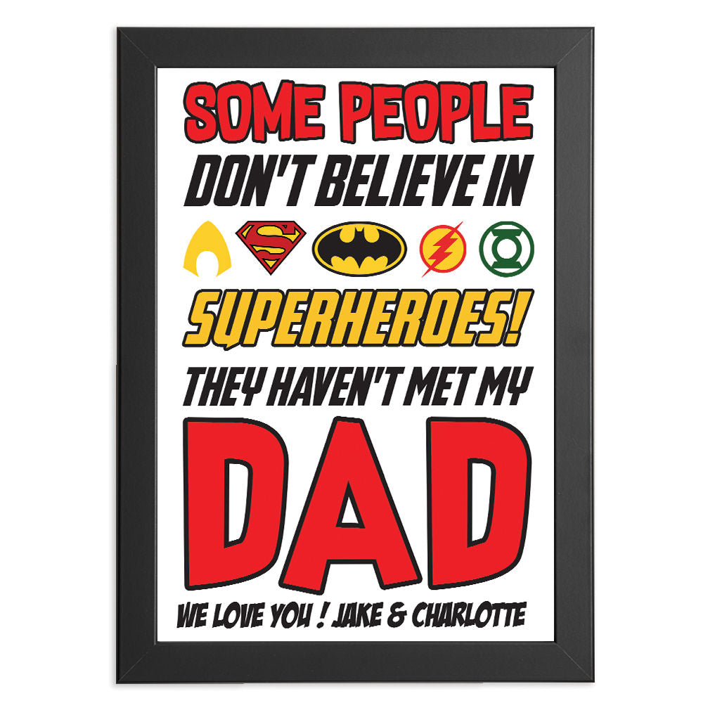 Personalised You&#39;re My Superhero Gift for Dad in black frame with white background