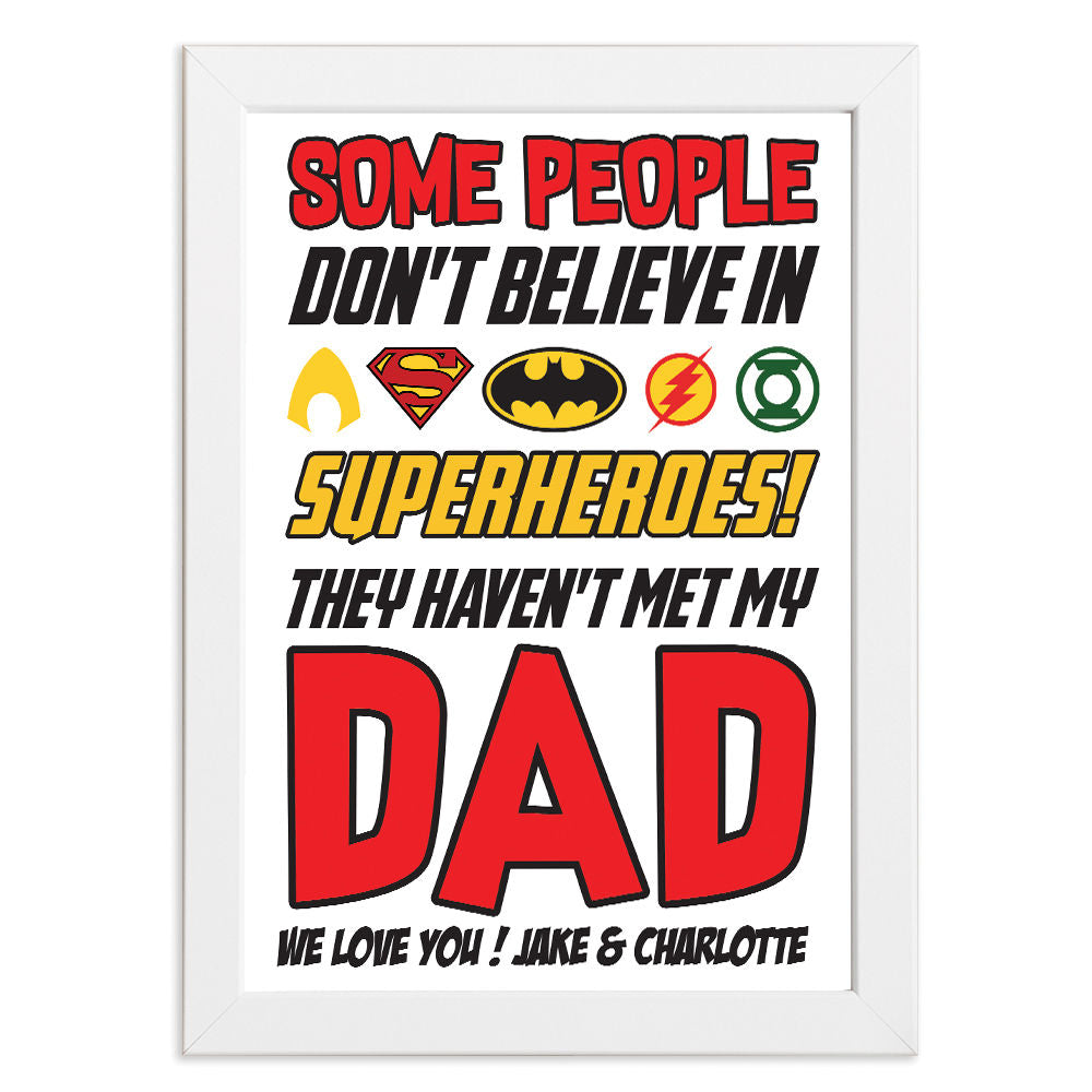 Personalised You&#39;re My Superhero Gift for Dad in white frame with white background