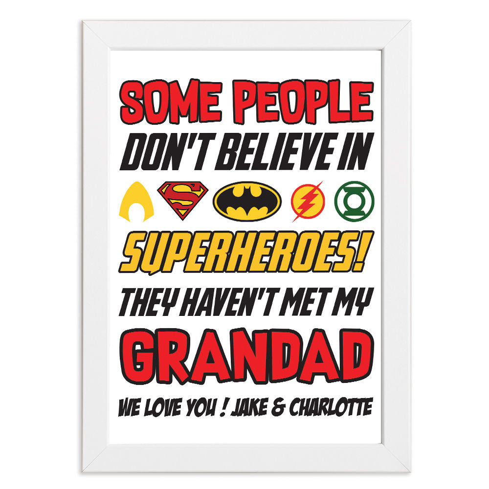 Personalised You&#39;re My Superhero Gift for Grandad in white frame with white background