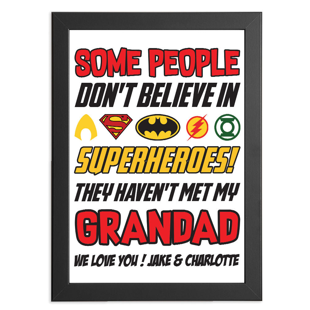 Personalised You&#39;re My Superhero Gift for Grandad in black frame with white background