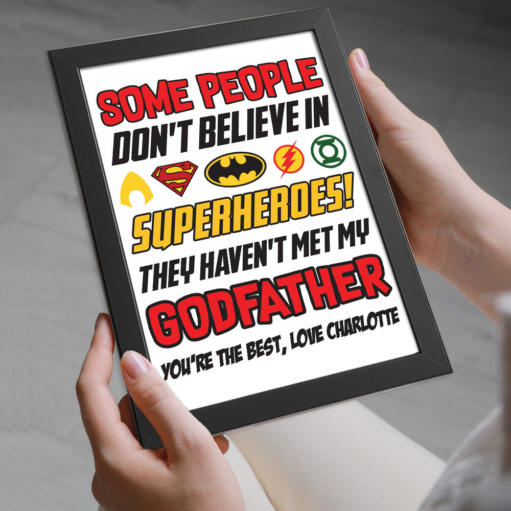 Personalised You're My Superhero Gift for Godfather in black frame with white background