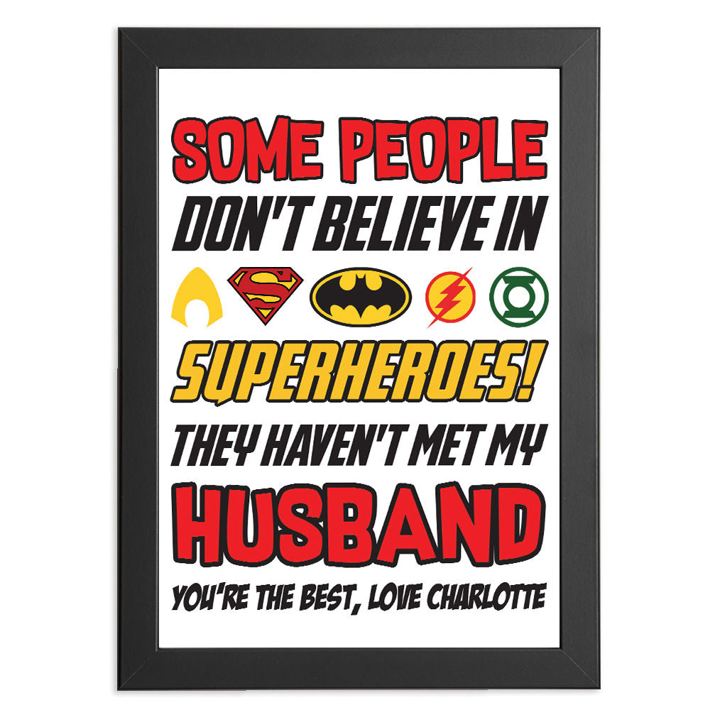 Personalised You&#39;re My Superhero Gift for Husband in black frame with white background