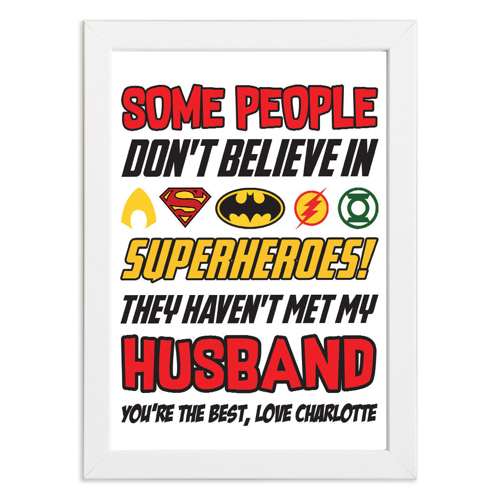 Personalised You&#39;re My Superhero Gift for Husband in white frame with white background