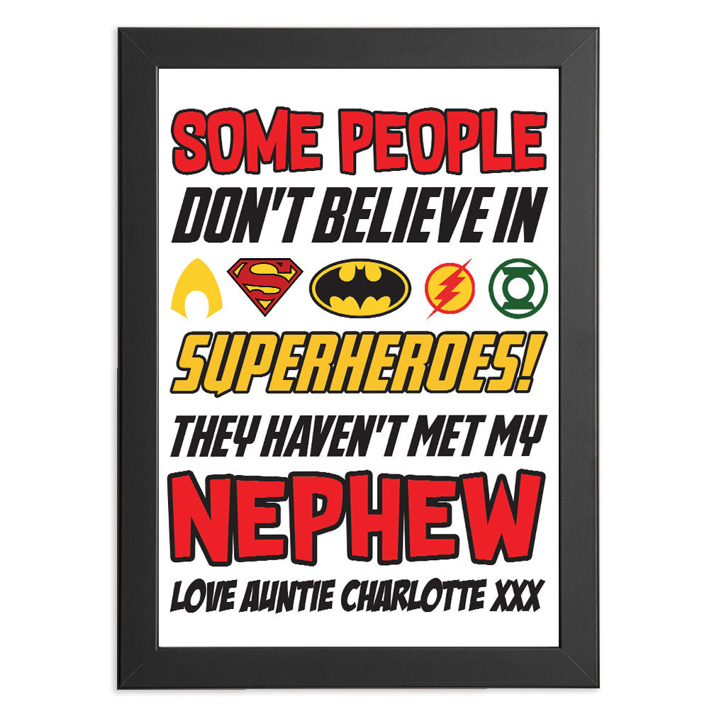 Personalised You&#39;re My Superhero Gift for Nephew in black frame with white background