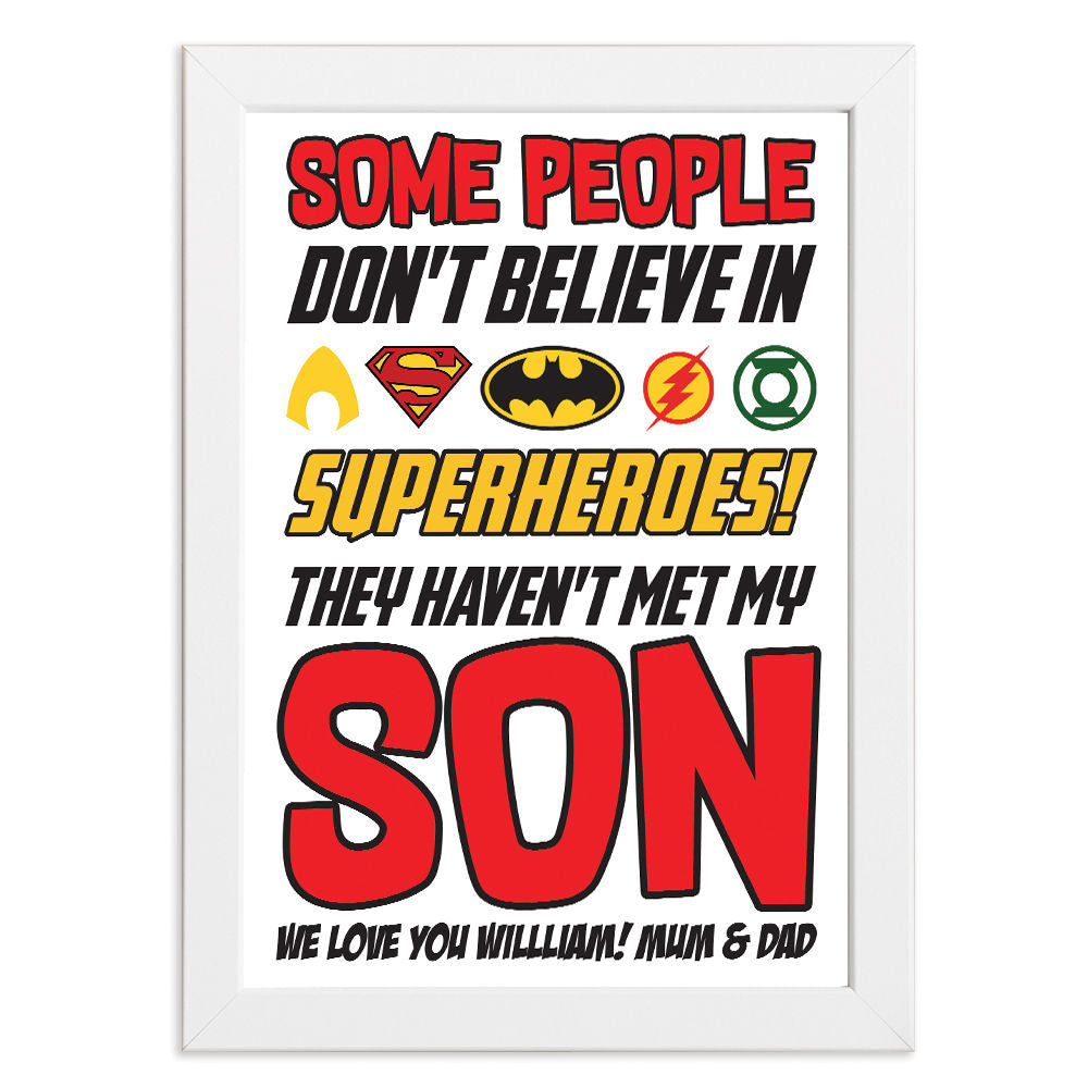 Personalised You&#39;re My Superhero Gift for Son in white frame with white background