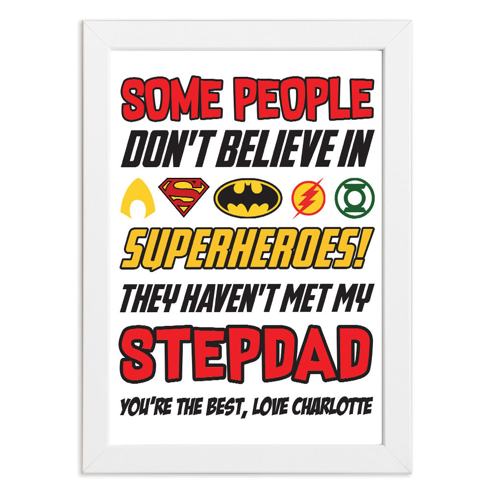 Personalised You&#39;re My Superhero Gift for Stepdad in white frame with white background