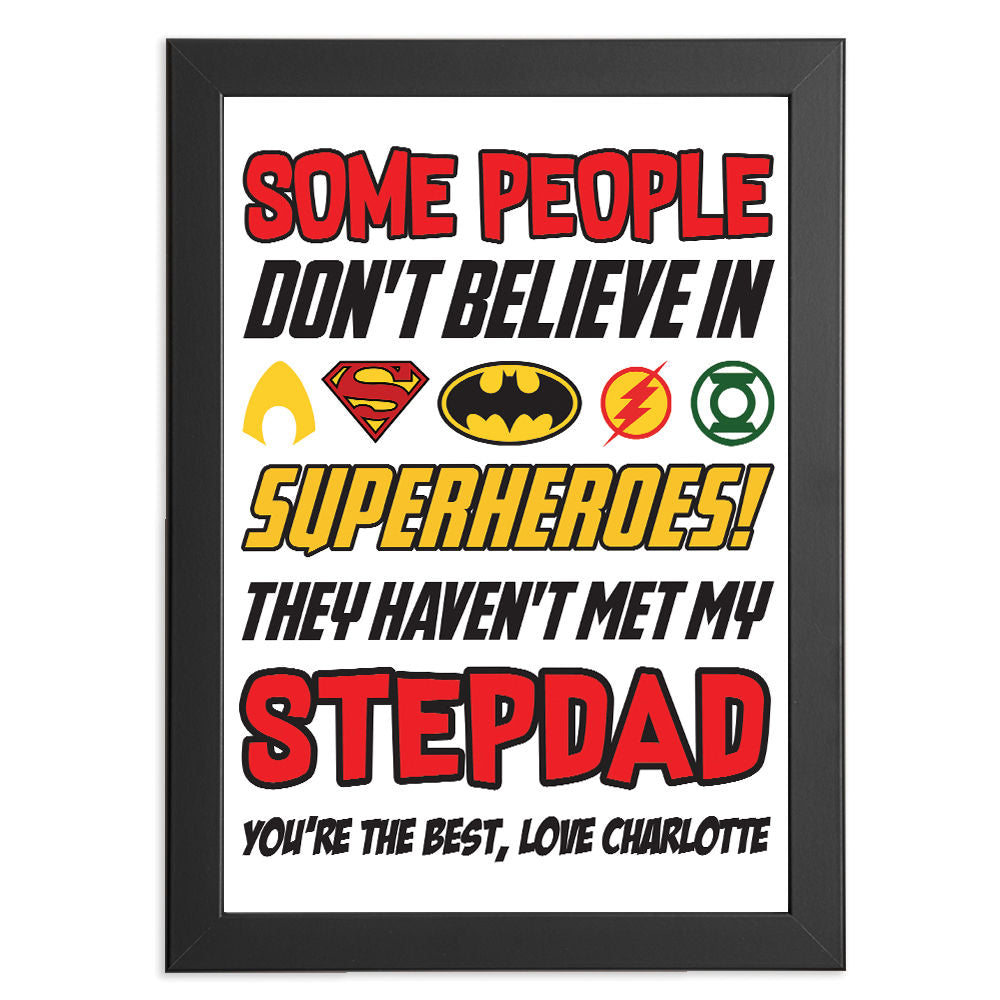 Personalised You&#39;re My Superhero Gift for Stepdad in black frame with white background