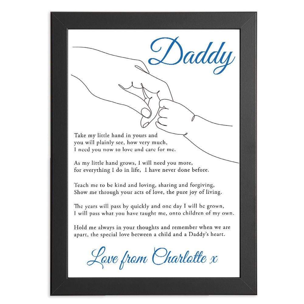 Personalised Take My Little Hand Poem for Dad in black frame with white background