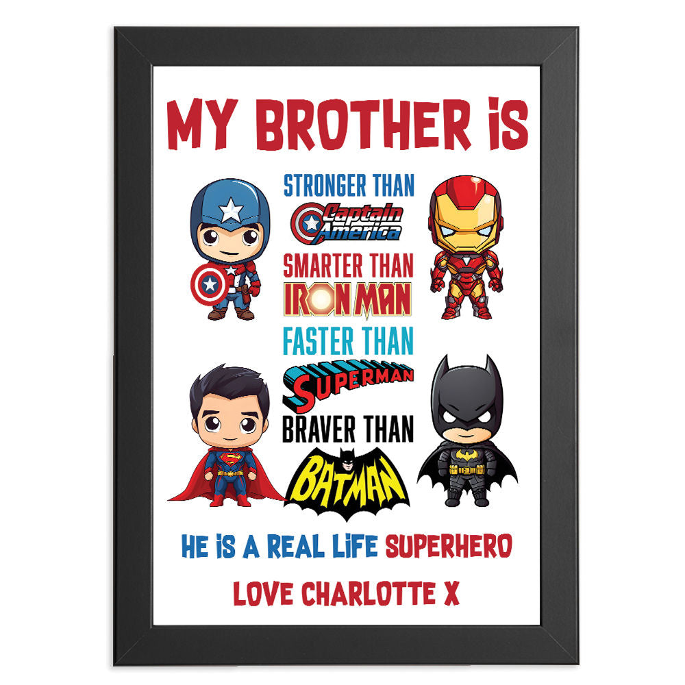 Personalised You're My Superhero Gift For Men for Brother in black frame with white background