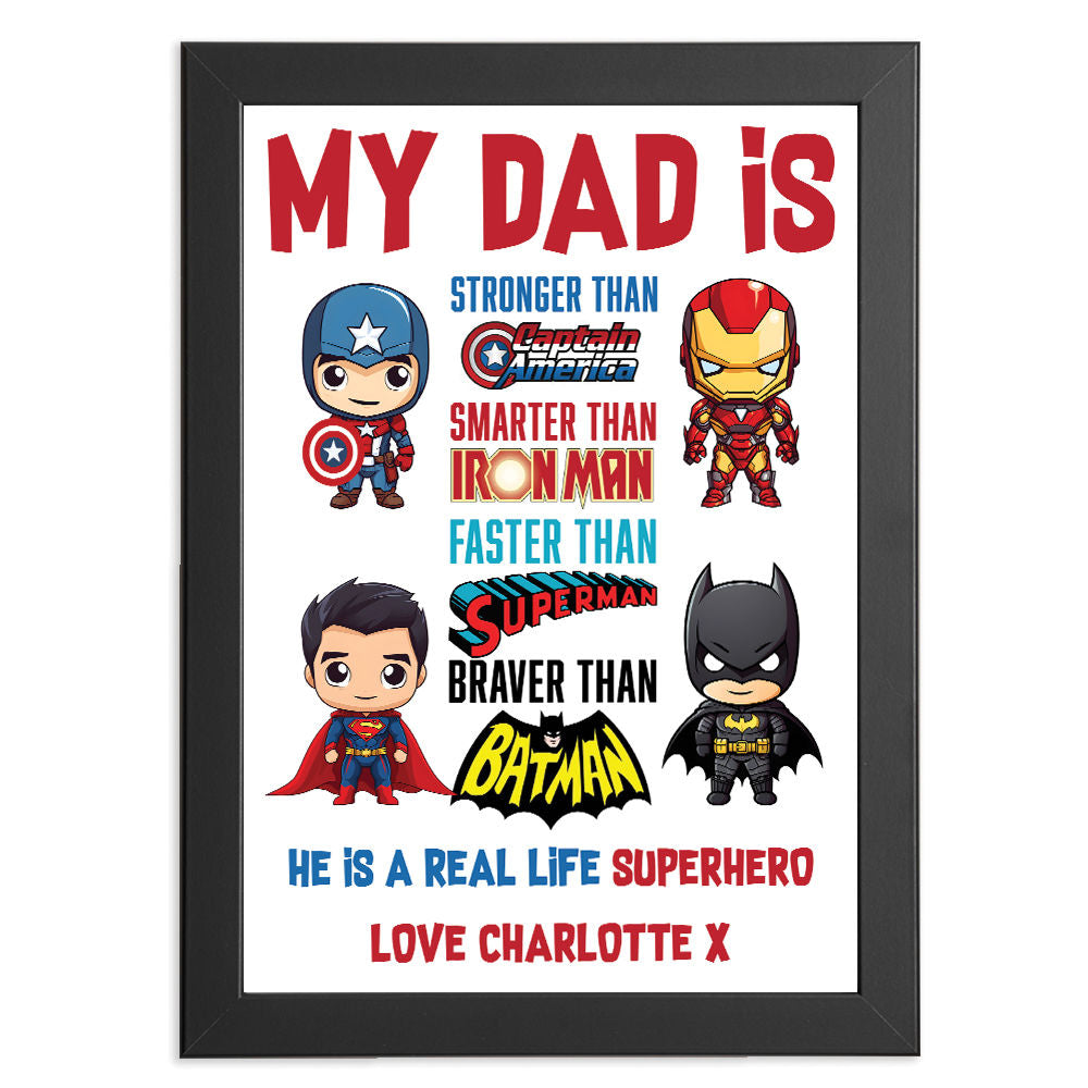 Personalised You&#39;re My Superhero Gift For Men for Dad in black frame with white background