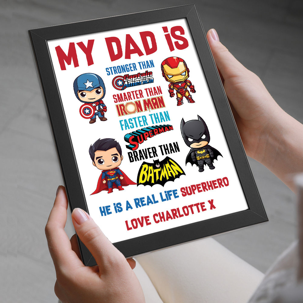 Personalised You're My Superhero Gift For Men for Dad in black frame with white background