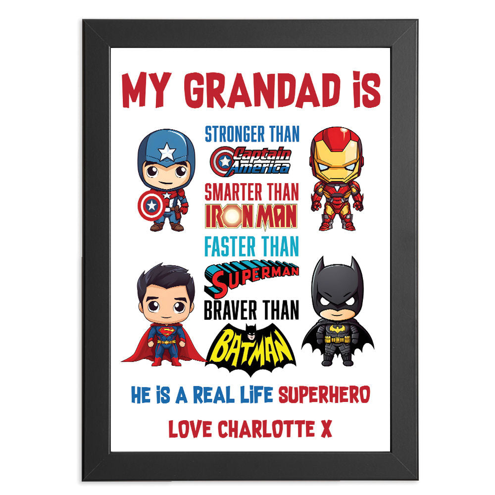 Personalised You're My Superhero Gift For Men for Grandad in black frame with white background