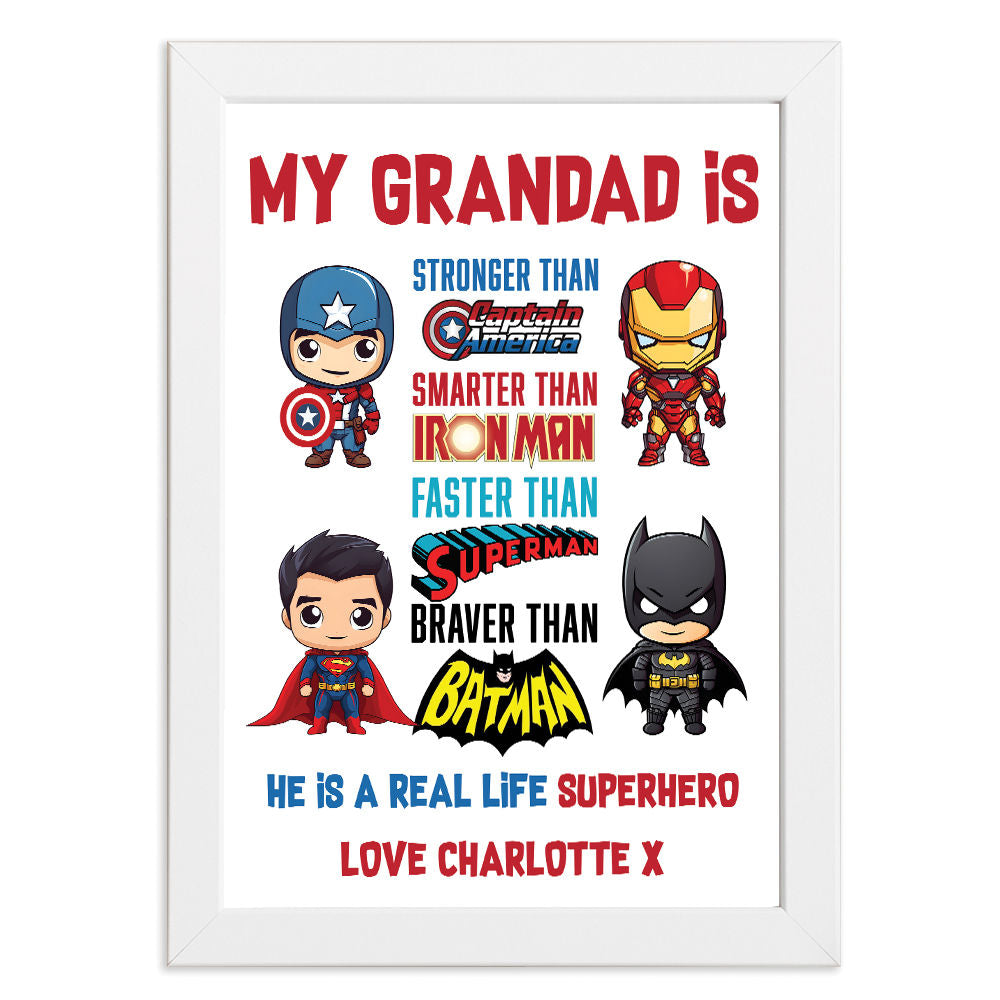 Personalised You&#39;re My Superhero Gift For Men for Grandad in white frame with white background