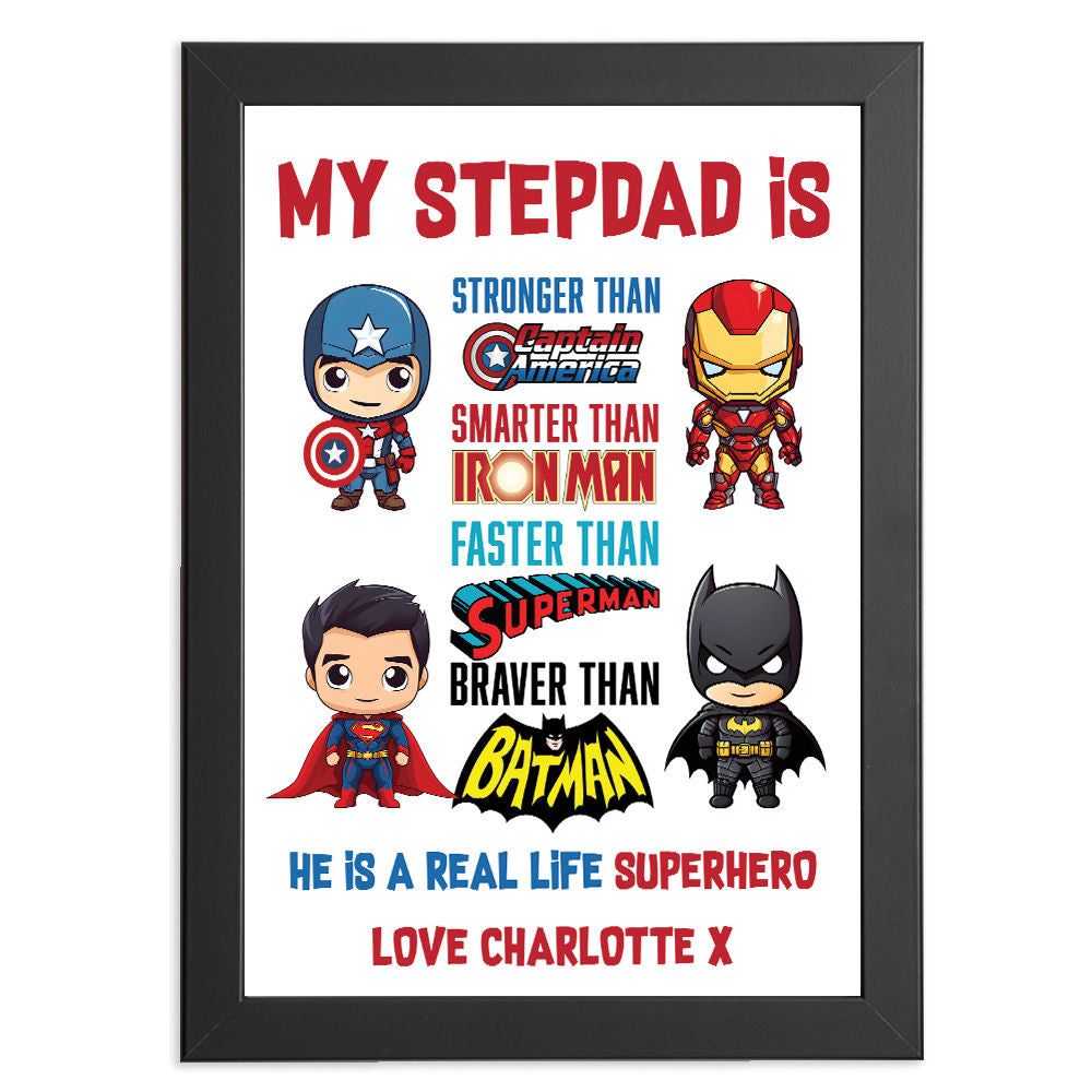 Personalised You&#39;re My Superhero Gift For Men for Stepdad in black frame with white background