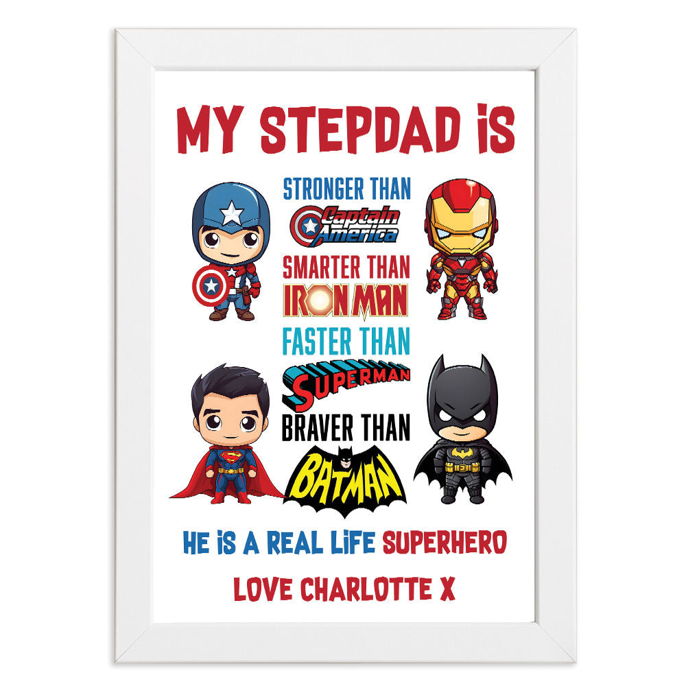 Personalised You&#39;re My Superhero Gift For Men for Stepdad in white frame with white background