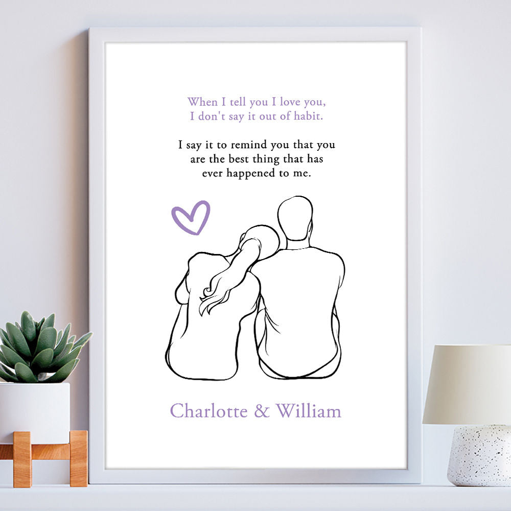 Personalised You&#39;re The Best Thing That Has Happened To Me Print in white frame within the home