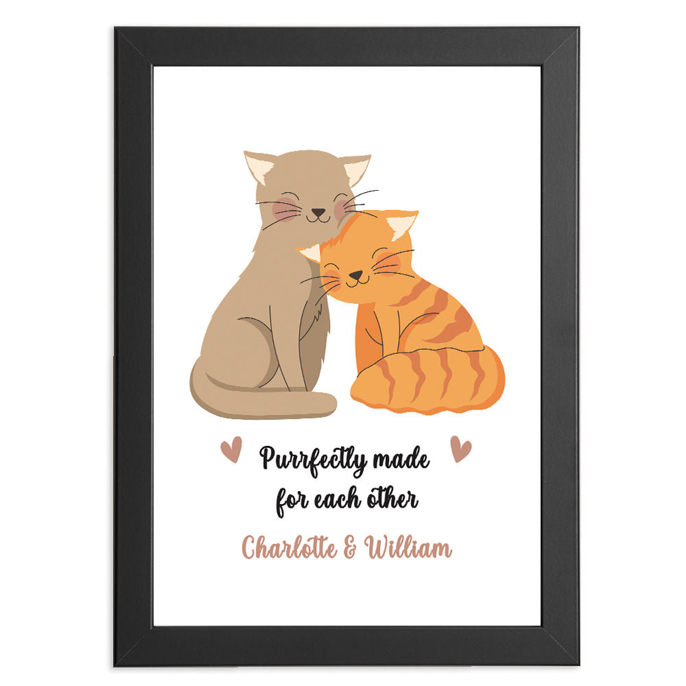 Personalised Cat Lovers Romantic Print Gift in black frame with white background