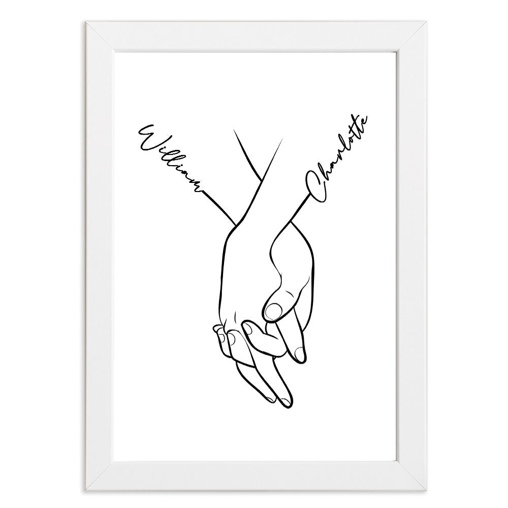 Personalised Names In Hands Romantic Gift For Him and Her in white frame with white background