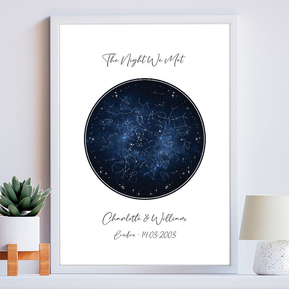 Custom Star Map In Night Sky Blue in white frame within the home