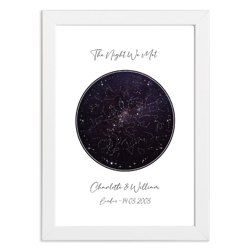 Personalised Star Map Night Sky for Him And Her in white frame with white background